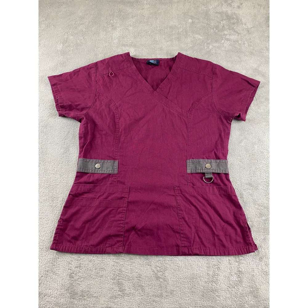 Medgear Burgundy Scrub Top, Stylish Work Wear, Medical‎ Uniform, Women's Small